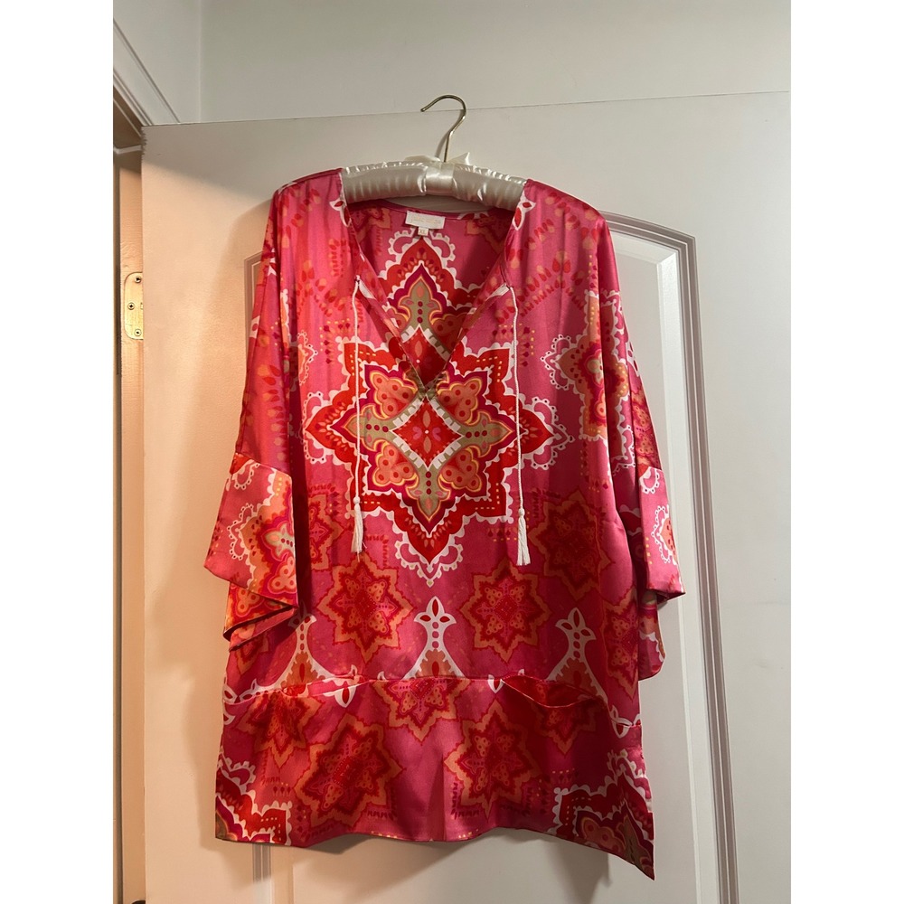 Julie Miles Women's Pink Medallion Print‎ Blouse Top XL